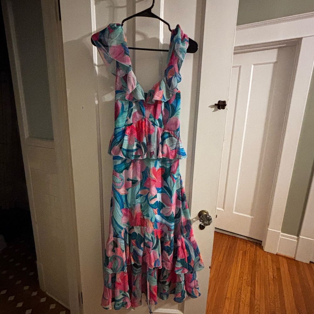 Show Me Your MuMu Floral Ruffle Maxi Dress - Pink and Blue